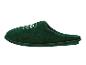 Donkergroene pantoffel met een wit en groen logo bovenaan en een rood label aan de zijkant.