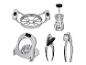 Silvercrest keukengerei set: appelsnijder, kurkentrekker, eiersnijder, notenkraker en knoflookpers.