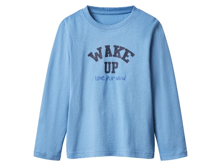 Lichtblauw T-shirt met lange mouwen en de tekst 'WAKE UP time for wknd'.