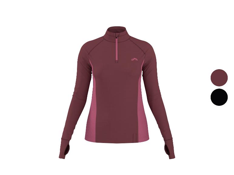 Bordeauxrood sportshirt met lange mouwen en rits voor dames.