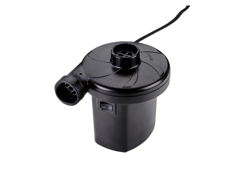 Zwarte elektrische luchtpomp voor opblaasbare matrassen en andere objecten.