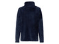 Een donkerblauwe fleece trui met hoge hals.