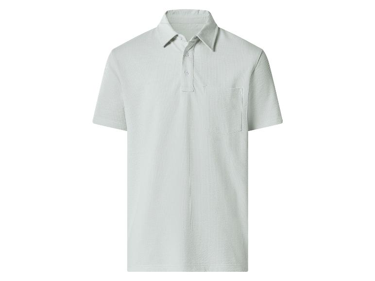Lichtgroen poloshirt met korte mouwen, gestreepte textuur en borstzak.