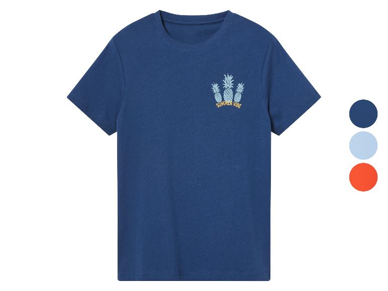 Donkerblauw t-shirt met ananassen, zomerse stijl.