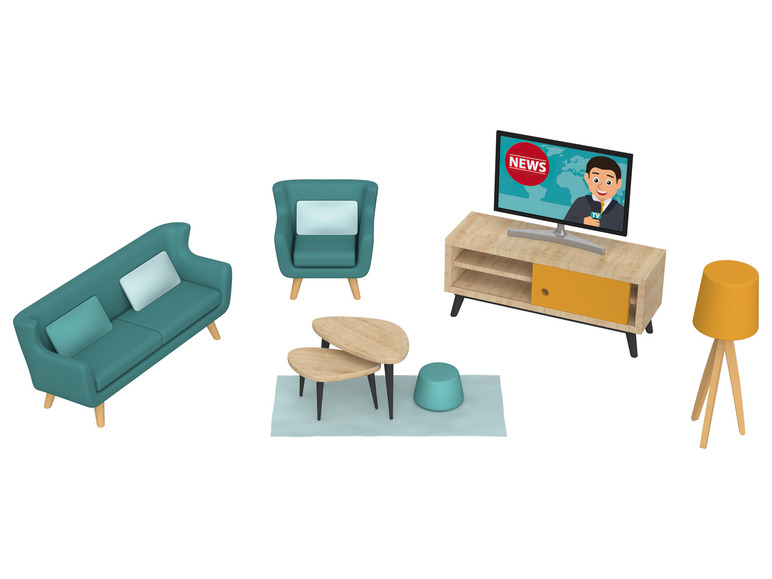Playtive Houten poppenhuis-meubels-poppen (Woonkamer)