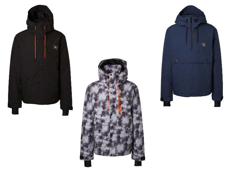 CRIVIT heren freeride jassen: zwart, met patroon en donkerblauw.