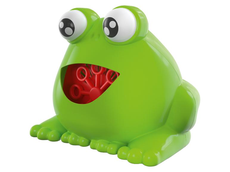 Een kikker-vormige zeepbelblaas voor kinderen.