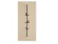 Zwarte hoekdouche-organizer met drie planken en productflessen.