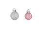 Twee glitter kerstballen, één zilver en één roze.