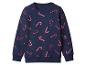 Donkerblauw sweatshirt met rode zuurstokkenprint
