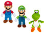 Mario, Luigi en Yoshi pluche poppen.