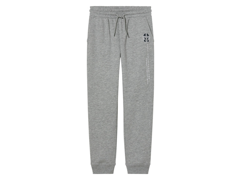 Grijze joggingbroek met Mandalorian-logo.