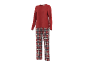 Rode pyjama met lange mouwen en geruite broek.