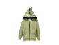 Groene kinderhoodie met dinosaurusgezicht op de capuchon en rits.