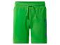 Groene shorts met elastische taille, trekkoord en blauwe palmboomafbeelding.