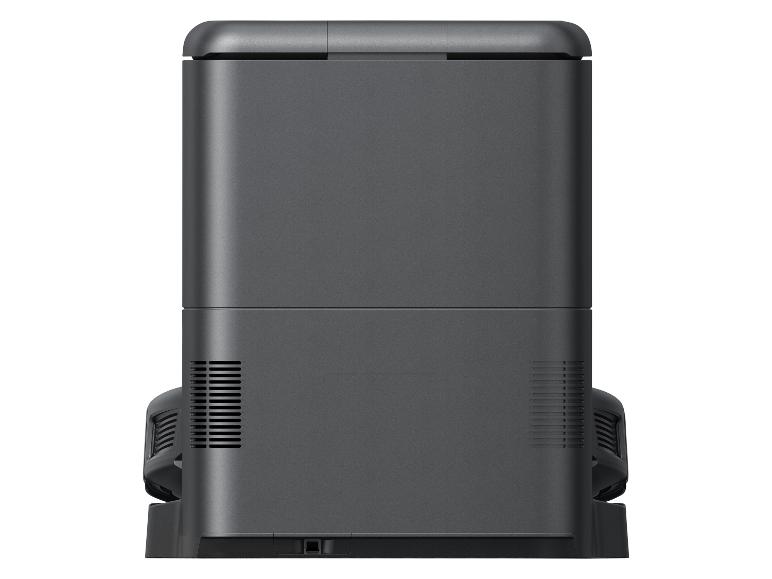 Vooraanzicht van een zwart robotstofzuiger-dockingstation.