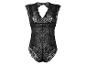 Een zwart, kant, body met een open rug.