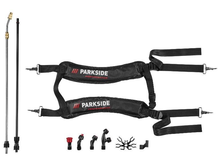 Parkside Performance accessoire set, inclusief draagriemen, sproeiers en mondstukken.