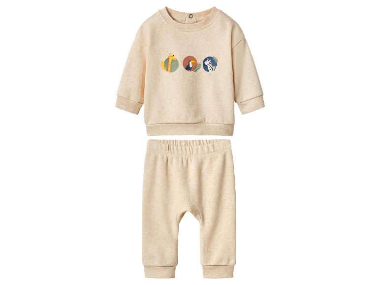 Beige babyset met sweatshirt en broek, met dierenprints