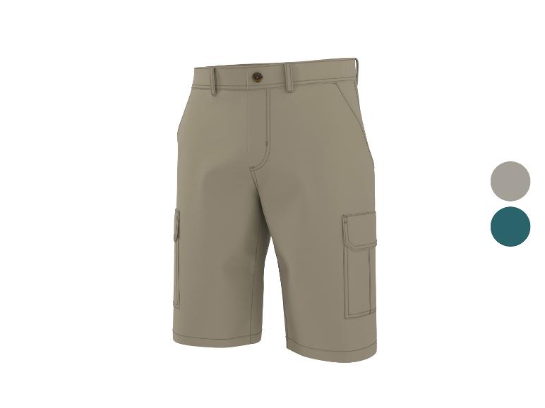 Kakikleurige cargoshort met zijzakken en bruine knoop.