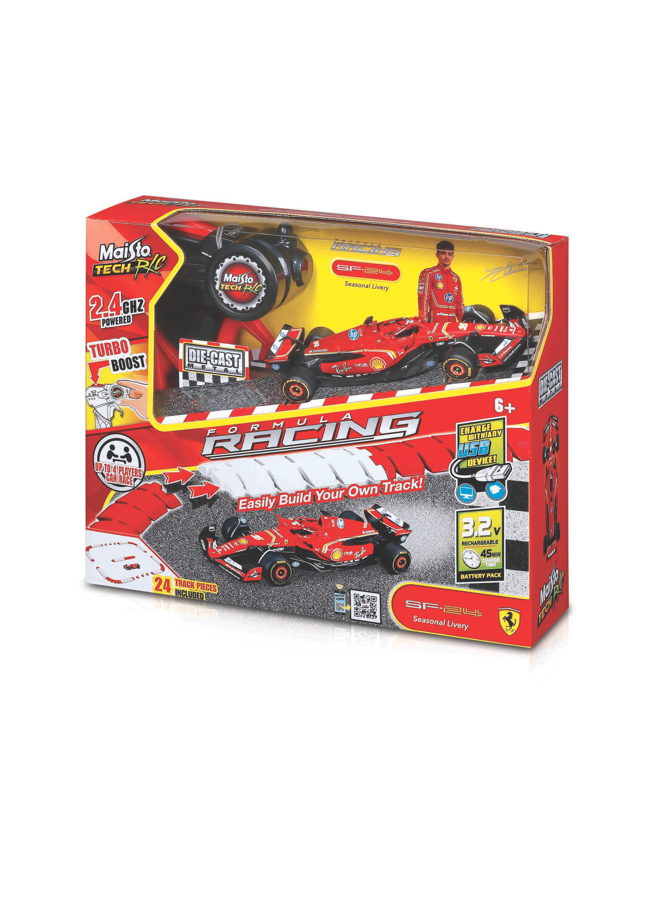 MAISTO TECH RC Formule 1-racebaan bouwset met 1 bestuurbare auto, 1:41 (Ferrari SF-24 #16 Lecler)