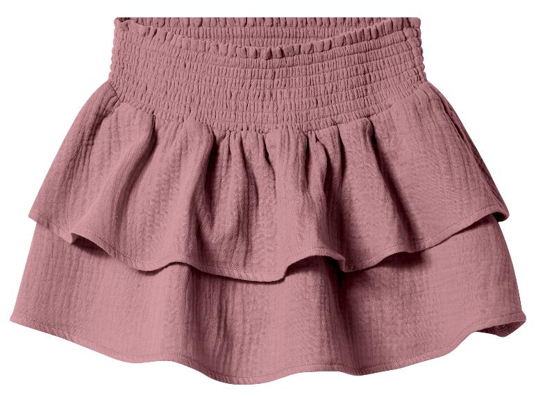 Roze korte rok met gesmokte taille en ruches