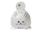 Witte babyvoedingwarmer met konijnenthema en wortelontwerp bovenop.