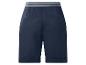Donkerblauwe shorts met wit gestreepte tailleband en achterzakken.
