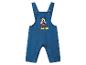 Blauwe baby tuinbroek met Mickey Mouse-motief.