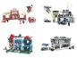 Lego-achtige sets met brandweerkazerne, politiebureau, dierenkliniek en Lidl-supermarkt.