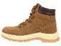 Bruine wandelschoenen met beige zool en donkerbruine kraag.