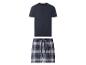 Donkerblauw Henley T-shirt en geruite shorts, pyjamaset.