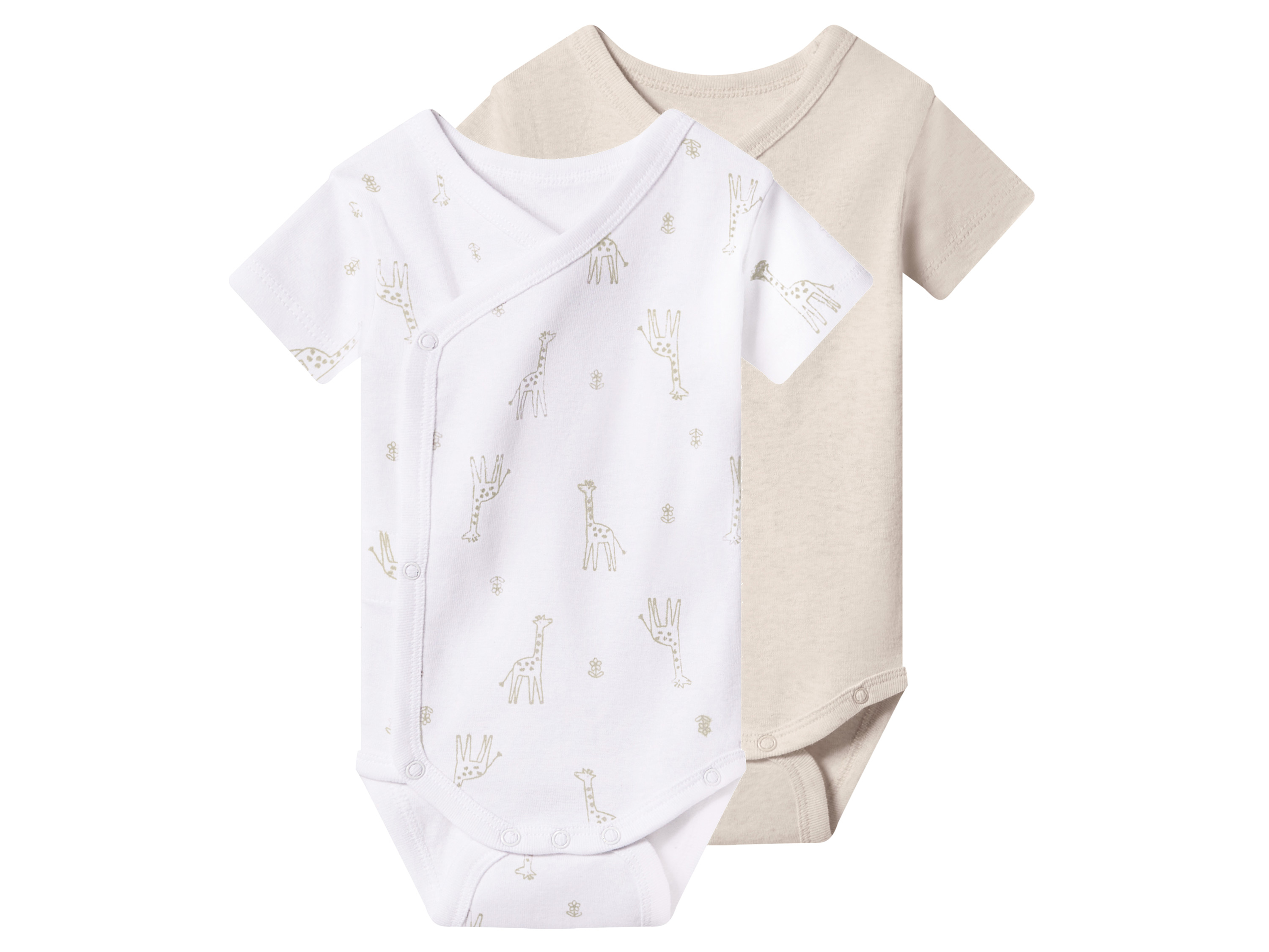 lupilu Set van 2 baby rompers (wit/beige, 74/80)