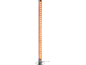 Lange, transparante vloerlamp met glinsterende oranje vloeistof en chromen voet.