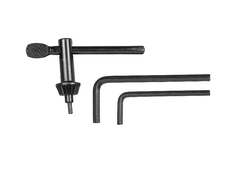 Een boorchuck en twee inbussleutels.