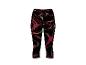 Dames capri legging met een zwarte achtergrond en een rood en geel abstract wervelpatroon.