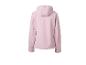 Roze softshell jas voor dames met capuchon, achteraanzicht.
