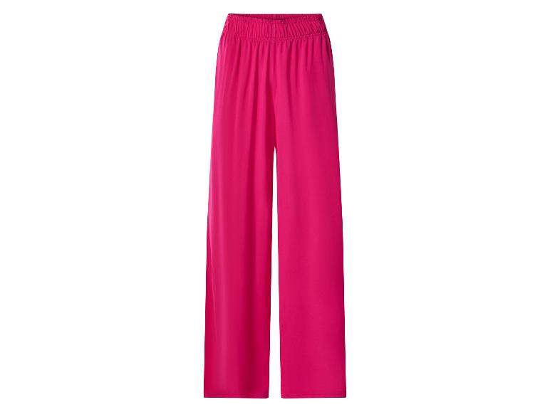 Roze wijde broek met elastische tailleband.