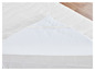 Een wit matras met een witte hoes met een elastische band.