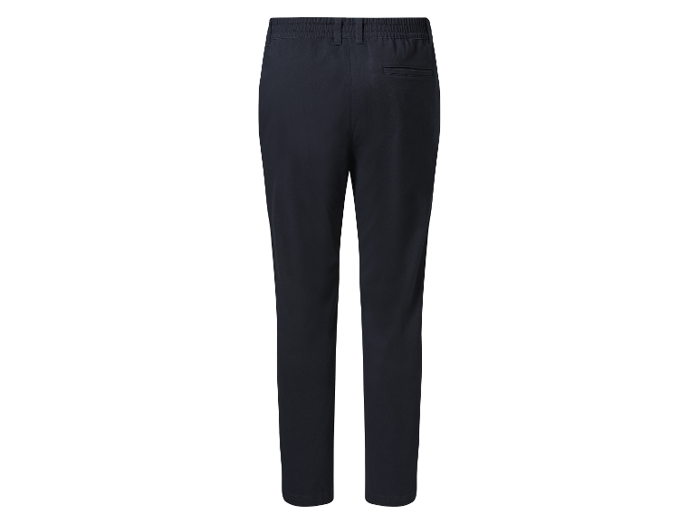 Donkerblauwe broek met elastische tailleband.