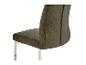 Design stoel in taupe stof met metalen poten.