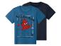Twee Spider-Man kinder-T-shirts: een blauwe met print en een donkerblauwe.