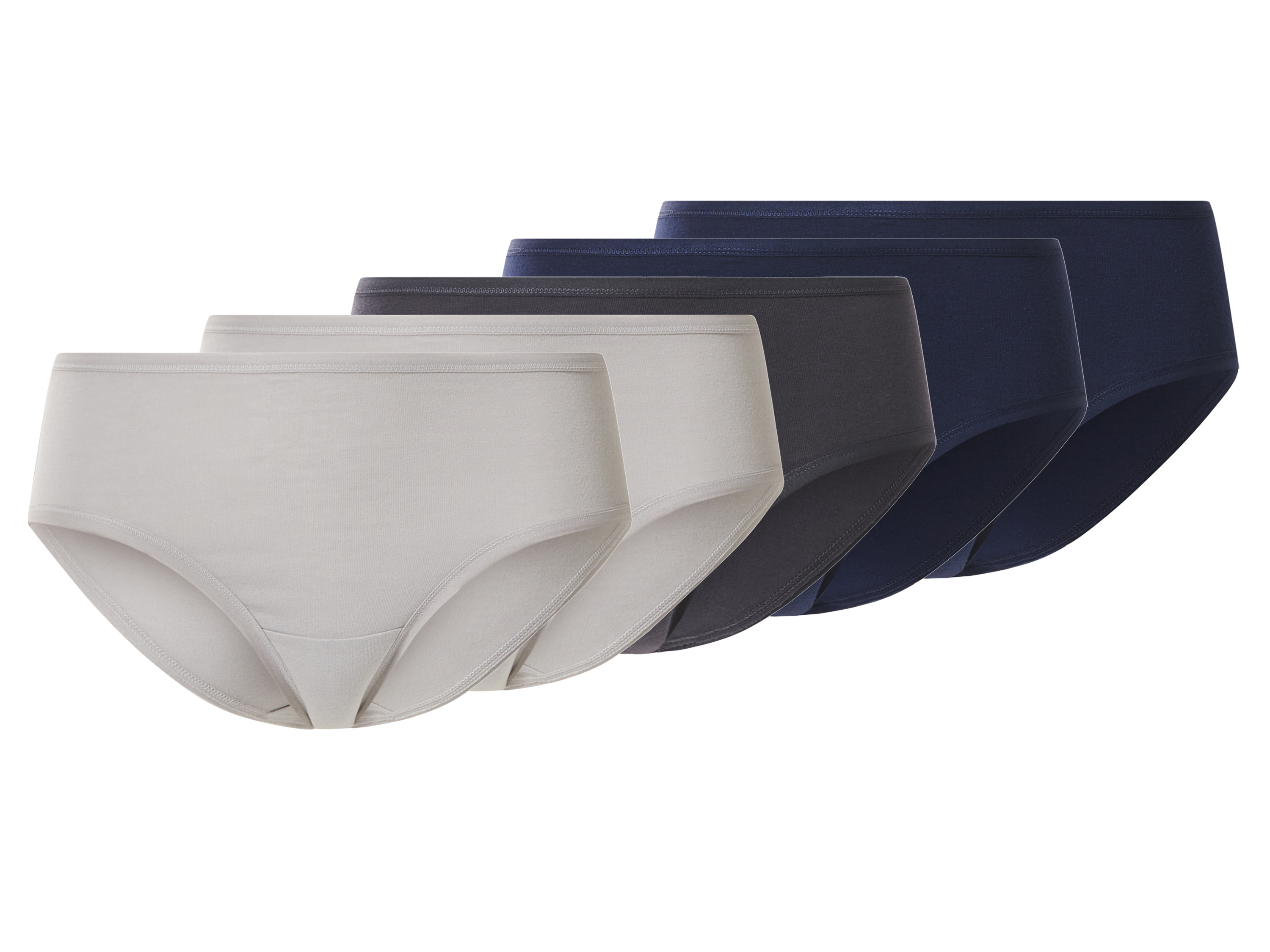 esmara Set van 5 dames hipsters (marineblauw/donkergrijs/grijs, M (40/42))