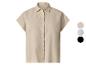 Beige damesoverhemd met korte mouwen en drie kleuropties.