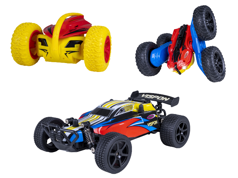 JAMARA op afstand bestuurbare stuntauto's SPINact, X-F2 en Vispon Buggy.