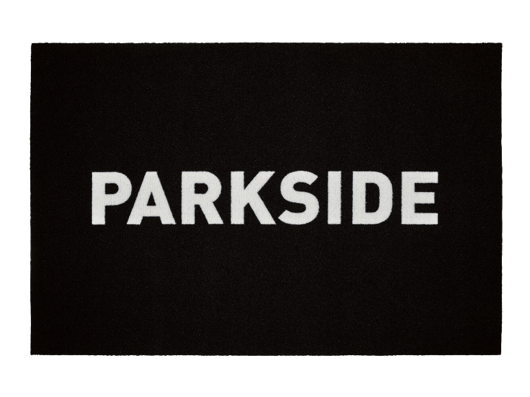 Een zwart Parkside-label met witte letters.