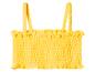 Gele bandeau top met bandjes en gesmokte textuur.