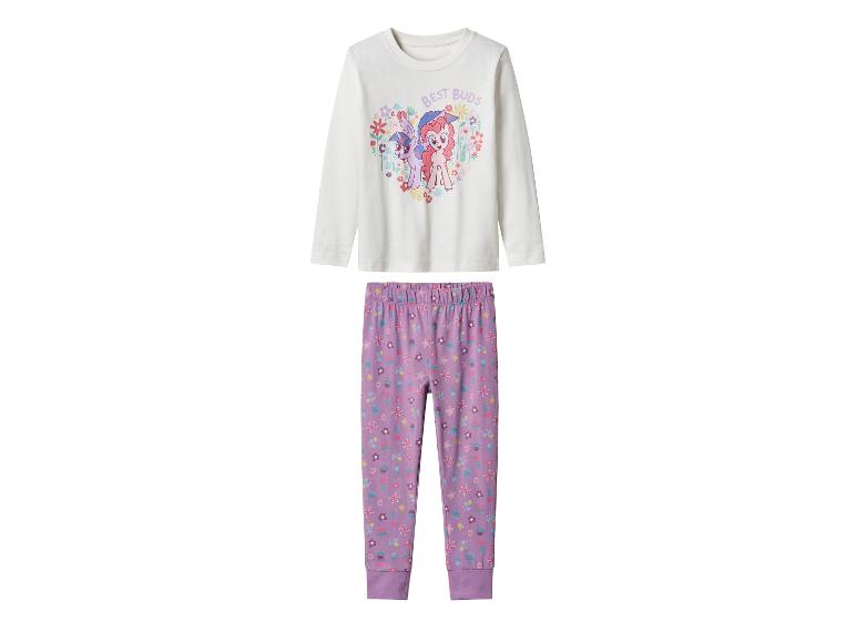 My Little Pony kinderpyjama: wit shirt met lange mouwen en paarse bloemenbroek