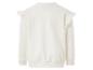 Witte sweater met lange mouwen en ruches op de schouders, achteraanzicht.