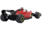 Rode Formule 1-speelgoedauto met zwarte en gele details.
